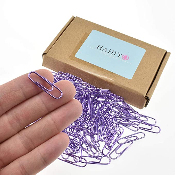 HAHIYO Paper Clips 1.1" (28mm) Length Purple Paperclips Bright Colors Vinyl Coated Prevent Scratching Tearing The Pages Sturdy for Bookmark Organize Home Office School 150 Pack