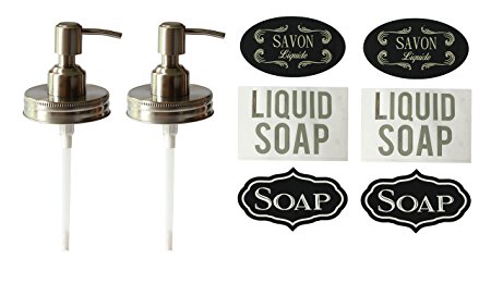 Stainless Mason Jar Soap Dispenser Lid with Waterproof Labels (2, Pump Lids)