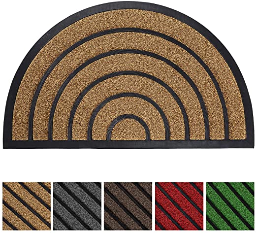 Olanly Durable Half Circle Striped Door Mat Outdoors, Heavy Duty Doormat, Easy Clean, Low-Profile Mats for Entry, Garage, Patio, High Traffic Areas, 23X35, Half Round Striped Brown