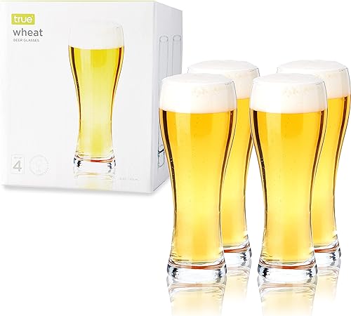 True Wheat Beer Glasses, Pilsner Beer Glass, Craft Brew Lovers Glassware, 23 Ounce, Large Beer Glasses, Set of 4 Pilsner Glasses, Clear Glass