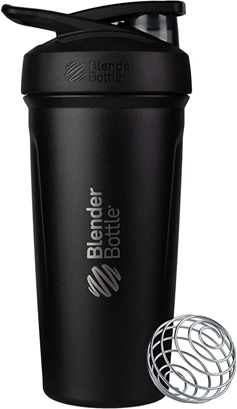 BlenderBottle C03665 Strada Stainless Steel Push-Button Insulated Shaker Bottle, 24-Ounce, Black