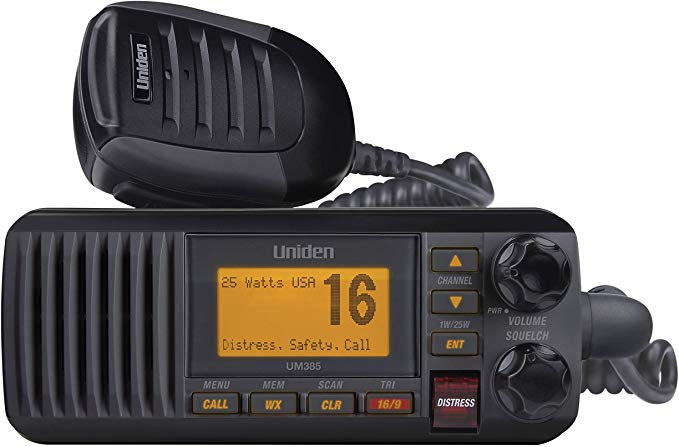 Uniden UM385BK 25 Watt Fixed Mount Marine Vhf Radio, Waterproof IPX4 W/ Triple Watch, Dsc, Emergency/Noaa Weather Alert, All Usa/International/Canadian Marine Channels, Memory Channel Scan, Black