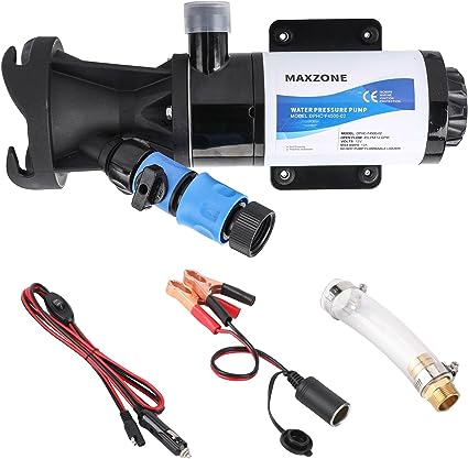 12V RV Portable Macerator Pump, 12GMP RV Waste Pump with Garden Hose Discharge Port, Quick Release Sewage Pump with Fresh Water Rinse and Manual Crushing Function for Boat Marine RV Motorhome Camper