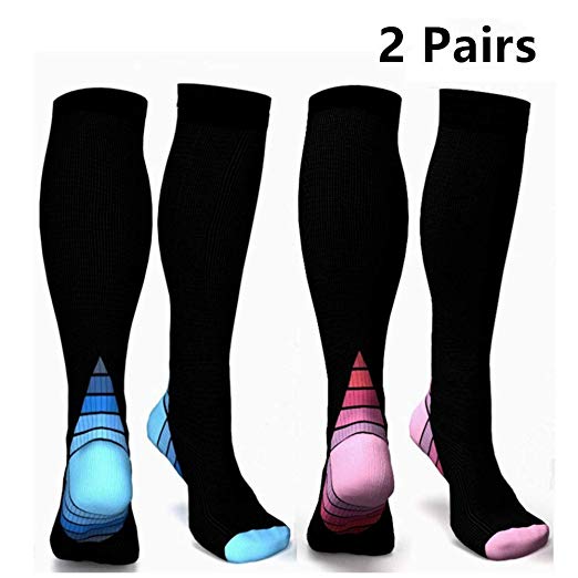 Compression Socks for Men & Women (20-30 mmHg) Best Graduated Athletic Fit for Running, Nurses, Shin Splints, Flight Travel & Maternity Pregnancy - Boost Stamina, Circulation & Recovery(Blue/Pink SM)