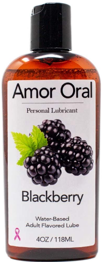 Amor Oral Black Berry Flavored Lube, Edible and Body Safe, Water-Based Personal Lubricant 4 Ounce Black Berry
