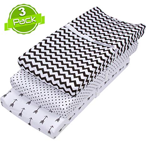 Changing Pad Cover Set | Cradle Bassinet Sheets/Change Table Covers for Boys & Girls | Super Soft 100% Jersey Knit Cotton | Black and White | 150 GSM | 3 Pack