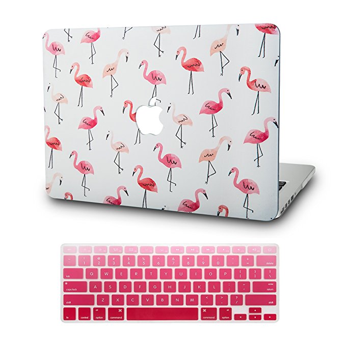 KEC MacBook Pro 13" Retina Case (2015) w/ KeyBoard Cover Plastic Hard Shell Rubberized A1502/A1425 (Flamingo)