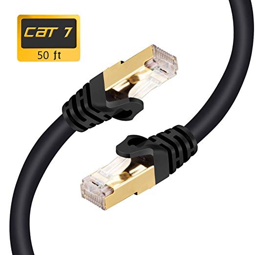 Ethernet Cable Cat7 50 FT,Outdoor Gigabit Cat7 Heavy Duty Internet Network Cord,High Speed FFTP LAN Cables Waterproofed with Gold Plated RJ45, Connector for Router, Modem, Gaming (50 Feet)