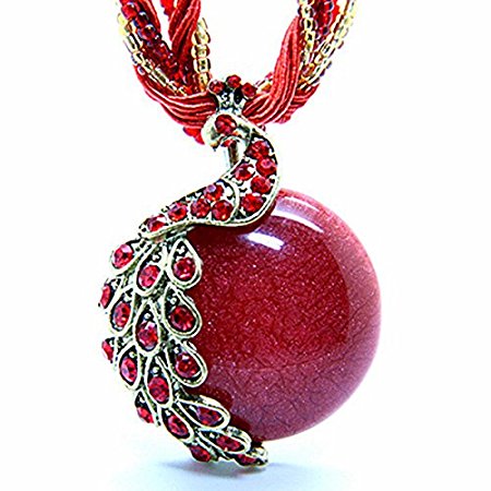 Zonman Pretty Jewelry Retro Bohemia Style Pendant Opal Phoenix Peacock Necklace Best Gifts for Women(P1)