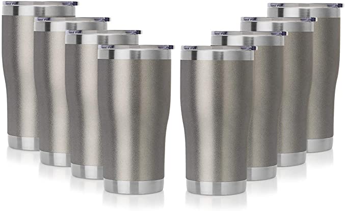 DOMICARE 20oz Double Wall Vacuum Insulated Tumbler with Lid, Stainless Steel Travel Mug, Powder Coated Coffee Cup, Gray, 8 Pack