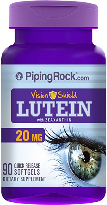 Piping Rock Vision Shield Lutein with Zeaxanthin 20 mg 90 Quick Release Softgels Dietary Supplement