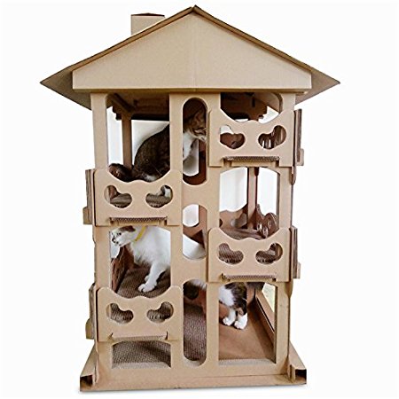 Cat Climbing Tree Scratching Kitten Scratcher Play Post Tower Stairs House Large Cardboard Furniture Bed Heater Gift-21'' L28.7'' W43'' H Maucelidom