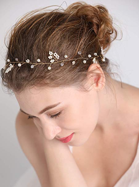 fxmimior Bride Hair Accessories Crystal Long Hair Vine Wedding Hair Piece (gold)