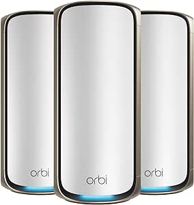 NETGEAR Orbi 970 Series Quad-Band WiFi 7 Mesh Network System (RBE973S), Router   2 Satellite Extenders, Covers Up to 10,000 sq. ft., 200 Devices, 10 Gig Internet Port, BE27000 802.11be (Up to 27Gbps)