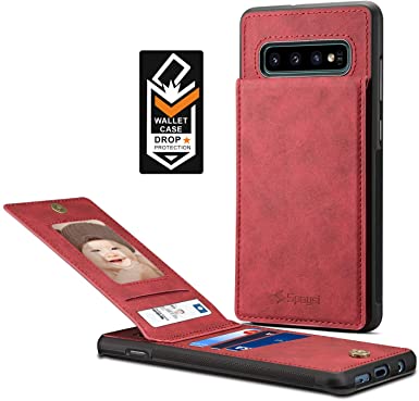 Spaysi Samsung Galaxy S10 Plus Card Holder Case S10 Plus Wallet Case Slim Galaxy S10 Plus Folio Leather case Flip Cover Gift Box (Red)