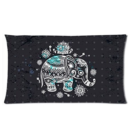 Indian Elephant with Floral Pattern Custom Rectangle Bed Pillow Cases 20x36 (Twin sides)
