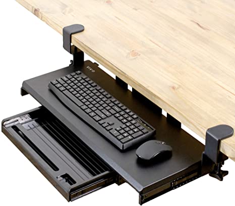 VIVO Large Keyboard Tray Under Desk Pull Out Platform with Pencil Drawer, Extra Sturdy C Clamp Mount, 27 (33 Including Clamps) x 11 inch Slide-Out Tray with Storage Drawer, Black, MOUNT-KB05-4D