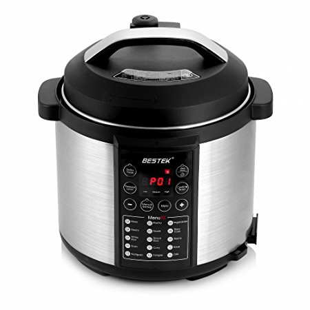 BESTEK 15-in-1 Multi-Function Electric Pressure Cooker, 6 Litre Capacity, 1000 W - Stainless Steel/Black