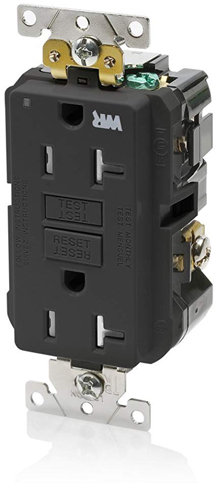 Leviton G5362-WTE 20A-125V Extra-Heavy Duty Industrial Grade Weather/Tamper-Resistant Duplex Self-Test GFCI Receptacle, Black, 20-Amp