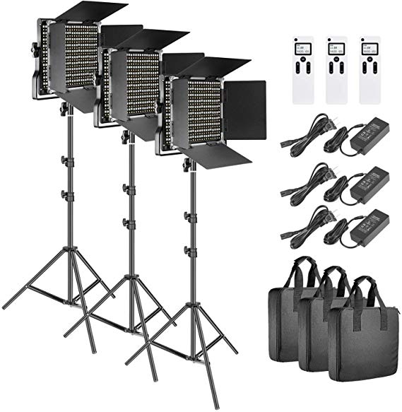 Neewer 3 Packs Advanced 2.4G 660 LED Video Light Photography Lighting Kit, Dimmable Bi-Color LED Panel with LCD Screen, 2.4G Wireless Remote and Light Stand for Portrait Product Photography