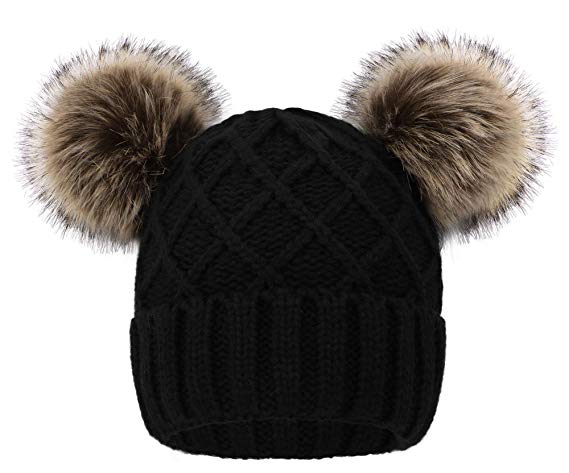 Arctic Paw Women Winter Cable Knit Fleece Lined Warm Pom Pom Beanie Hat