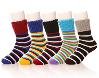 Eocom Children's Winter Warm Striper Socks For Kids Boys Girls 5 Pack Random Color