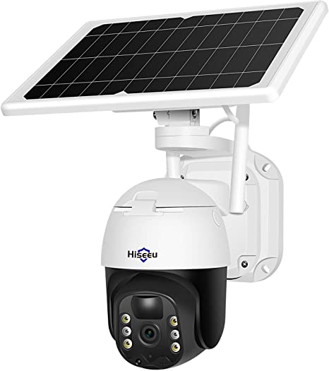 【Solar Battery Powered】 Hiseeu Home Security Camera Outdoor Wireless, PTZ Pan Tilt 330° View Spotlight Rechargeable Camera with PIR/Motion Detection, Color Night Vision, 2-Way Audio, Cloud/ SD Record