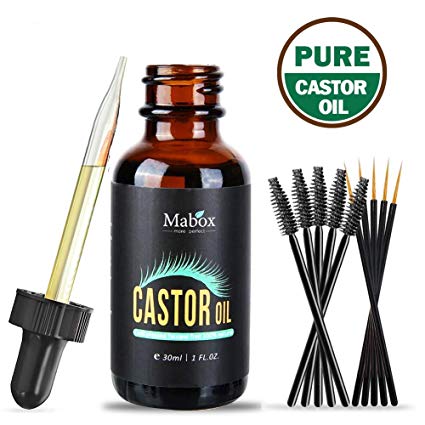 Organic Castor Oil, Eyelash & Eyebrow Growth Serum, Boost Growth For Eyelashes, Hair, Eyebrows with 5 Sets of Eyelash and Eyebrow Brushes, 1 Oz (30ml)