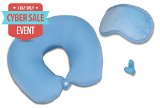 Travel Pillow Set - Best Sleeping For Airplane Car - Soothing Blue - Handy Carry Snap - PLUS Premium Eye Mask and Earplugs in Case - 100 Sleep Assurance Guarantee - Lifetime Product Warranty