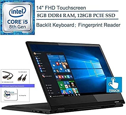 Lenovo Flex 14 2-in-1 Convertible Touchscreen FHD Laptop Computer PC, Intel Core i5-8265u, Fingerprint Reader, HDMI, USB-C, Windows 10, CUE Accessories (8GB DDR4, 128GB SSD)