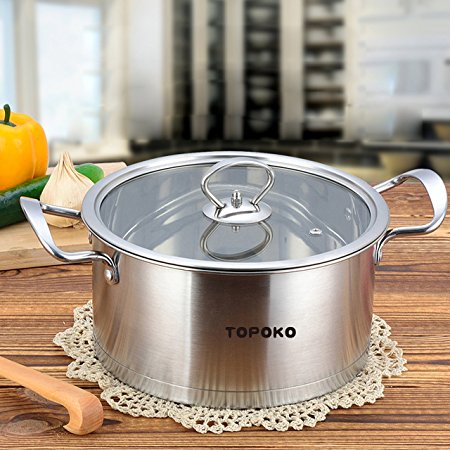 Big Sale-Topoko High Quality Stainless Steel 4-quart Saucepot - Perfect Family Soup Pot with Tempered Glass Lid Cooking Pot Cookware