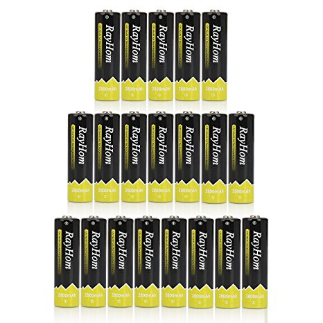 RayHom AA Rechargeable Batteries 2800mAh Ni-MH Battery (20 Pack)