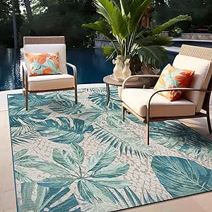 Rugshop Contemporary Tropical Floral Indoor/Outdoor Area Rug 5'3" x 7' Blue