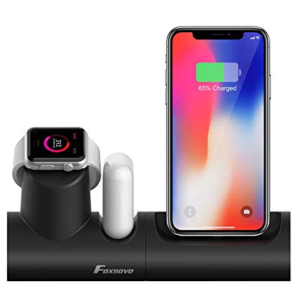 Foxnovo Newest Apple Watch Stand, 3 in 1 Silicone Charger Dock Station for Apple Watch Series 4/3/2/1/AirPods/iPhone X/iPhone 8/8 Plus/7 Plus/6S, Magnetic and Removable Design for Office Desk/Bedroom