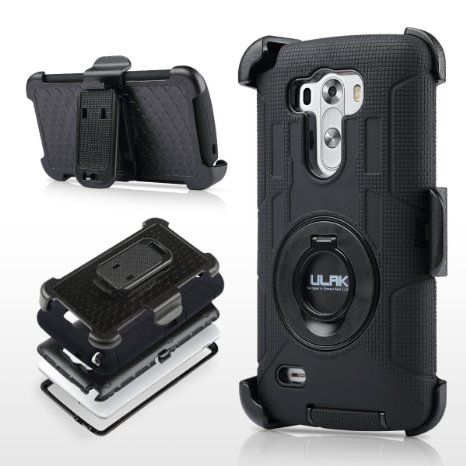 LG G3 Case, ULAK Clip Holster Kickstand Rugged Hybrid Rubber Protective Hard Case for LG G3 2014 (Black/Black)