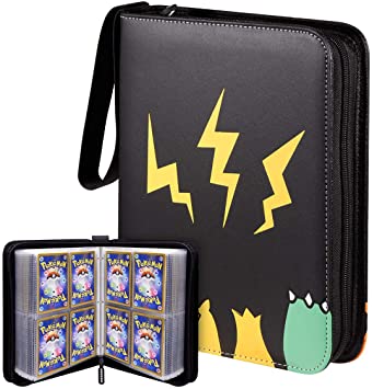 Geecow 4-Pocket Binder Compatible with Pokemon Cards, Portable Storage Case with Removable Sheets Holds Up to 400 Cards-Toys Gifts for 3-8 Year Old Boys Girls (Black)