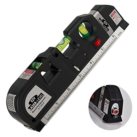 BoysBiz - EZY The Best Laser Level For Home Use - Straight Line Picture Hanging - Multipurpose Tape Measure With Button - 3 Spirit Levels and Handy Side Ruler - Recommended Pro Lazer Measurement Tool