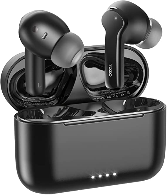 TOZO NC2 Hybrid Active Noise Cancelling Wireless Earbuds, ANC in-Ear Detection Headphones, 6 Mics ENC Clear Calls, IPX6 Waterproof Bluetooth 5.2 TWS Stereo Earphones, Premium Deep Bass Headset, Black