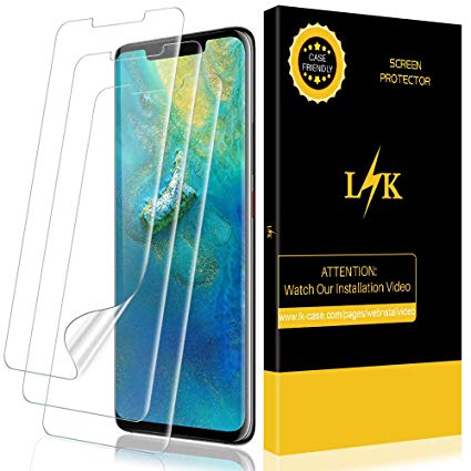 L K [3 Pack Screen Protector for Huawei Mate 20 Pro, HD Clear Flexible Film Not Glass [Case Friendly] [Max Coverage] [Bubble-Free] [No Lifted Edges] Screen Protective Film
