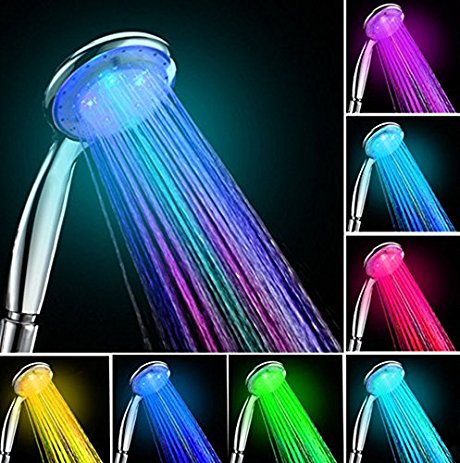 Coby Chrome Plated Handheld LED Multicolor 7 Color Shower Head with Hose Bathroom Glow Light