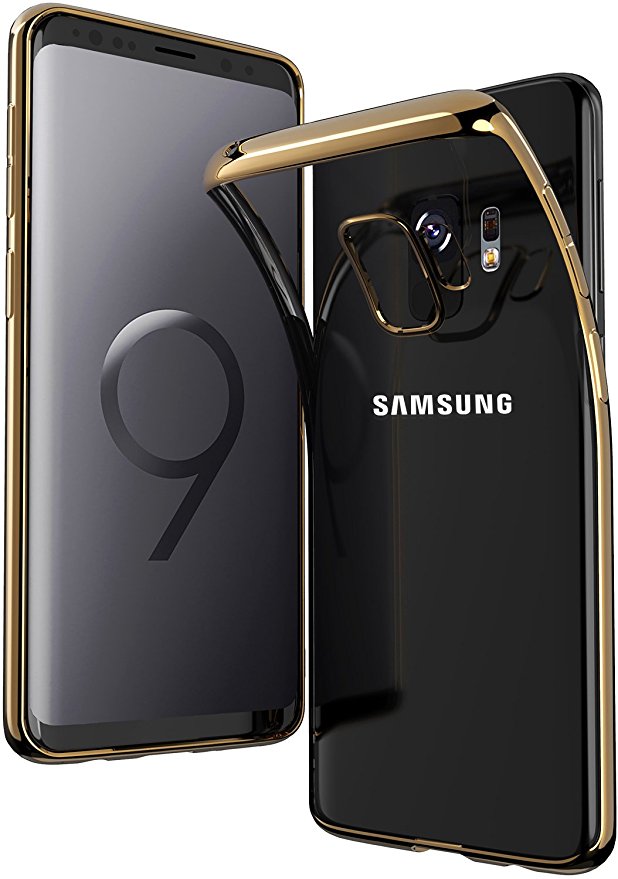 TOZO for Samsung Galaxy S9 Case, Clear Soft TPU Gel Skin [1.0mm Ultra Thin] slim Soft Protective Cover [Gold Plating Edge]