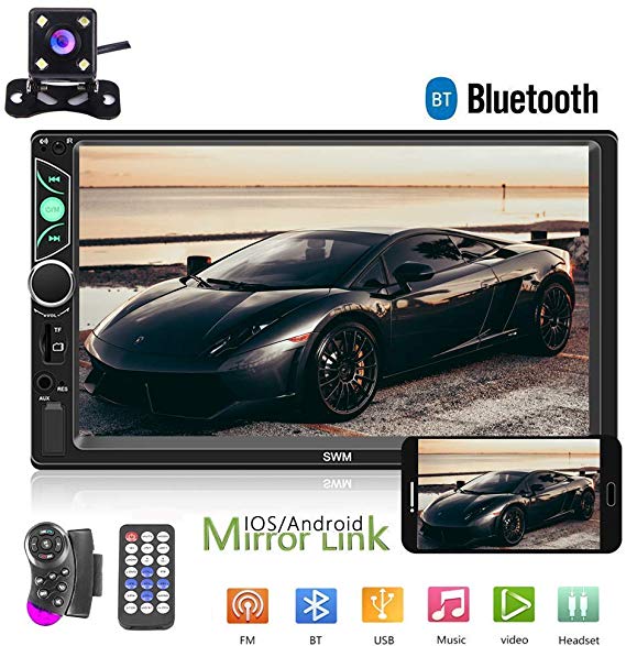 Double Din Car Stereo Radio 7'' HD Touch Screen Car Audio Bluetooth FM Radio USB Car Audio Video Player Support Phone Mirror Link   Car Backup Camera and Steering Wheel Control