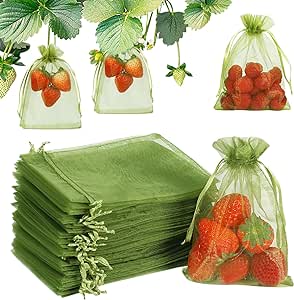 Shintop 100Pcs Fruit Protection Bags, 4x6 Inch Green Fruit Netting Cover Drawstring Mesh Bags Pest Barrier for Strawberry Blueberry Small Fruit