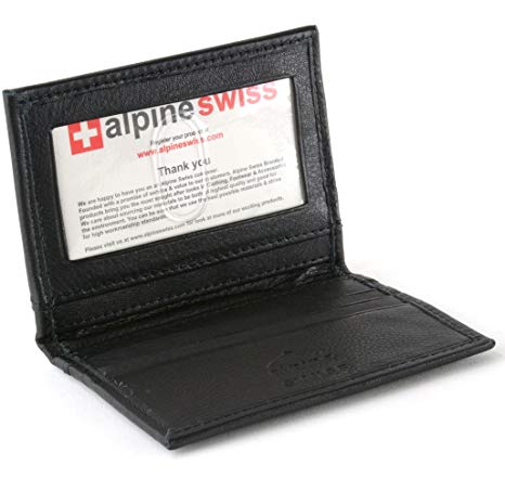 Alpine Swiss Thin Front Pocket Wallet Business Card Case 2 ID Window 6 Card Slot
