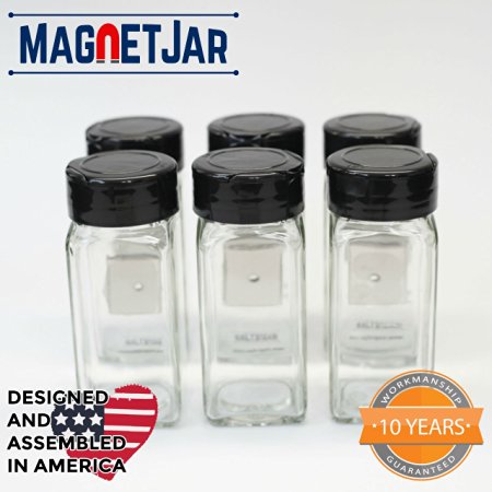 MagnetJar Spice Jar - Powerful Magnet / Sifter Flip Cap / 6 Pack / (4oz - Medium, Black)