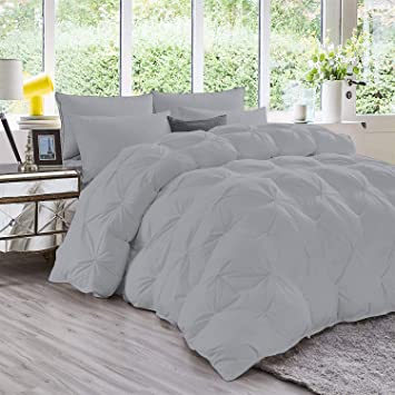 Premium Quality - King/California King Size (94" x 104") Inches, 3pc Pinch Pleated Comforter Set 400 GSM 800 Thread Count 100% Egyptian Cotton - Silver Solid