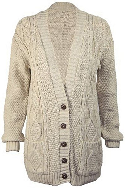 Ladies Long Chunky Cable Knitted Button Cardigan US Size 6-24
