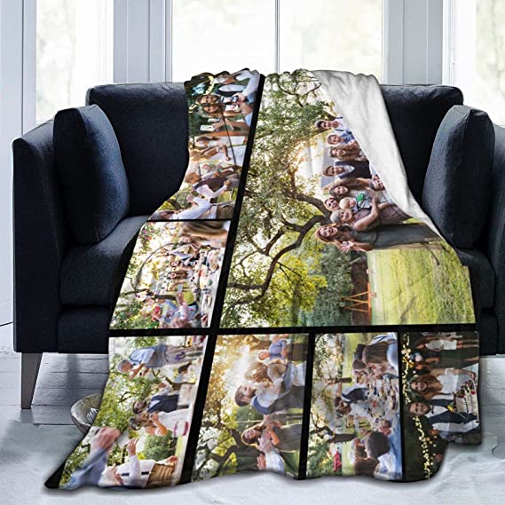 Custom Blanket with Photo Text Personalized Bedding Throw Blankets Customized Flannel Fleece Blankets for Family Birthday Wedding Gift Fits Couch Sofa Bedroom Living Room - 80"x60"