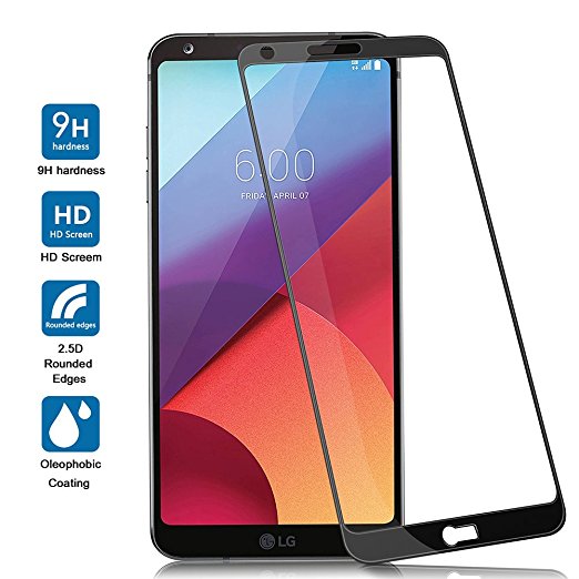 LG G6 Screen Protector, JACNITAD G6 Tempered Glass Premium Full Coverage [Bubble Free] HD Ultra Clear Film Protection Shield Anti-Bubble Screen Protector for LG G6 (Black)