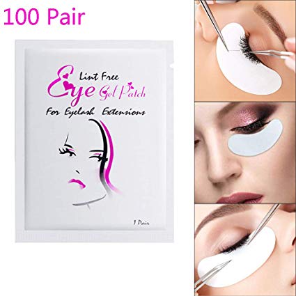 Wecando 100 Pairs Under Eye Gel Pads Eyelash Extension Pads Lint Free DIY False Eyelash Lash Extension Makeup Eye Gel Patches (100, Gold)